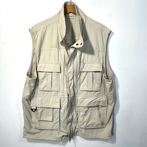 Travel Smith Mens XL Vest Map Pocket Beige Tan Nylon Full Zip D Ring XL